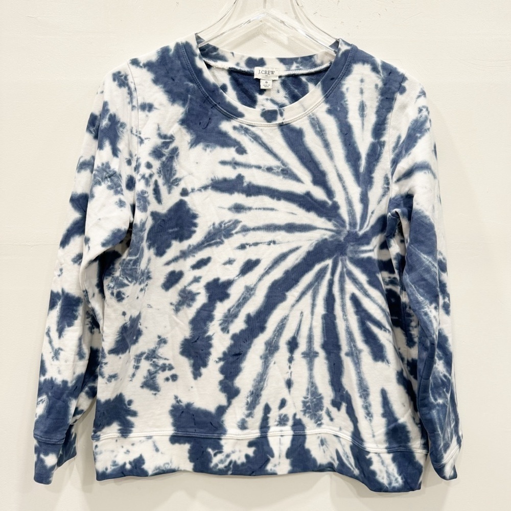 J. Crew Factory Tie-Dye Crewneck Sweatshirt Blue White Cotton Small